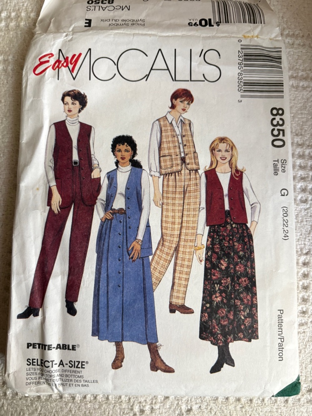 Easy McCalls Pattern 8350 G for Misses’ Vest, Pants, and Skirt